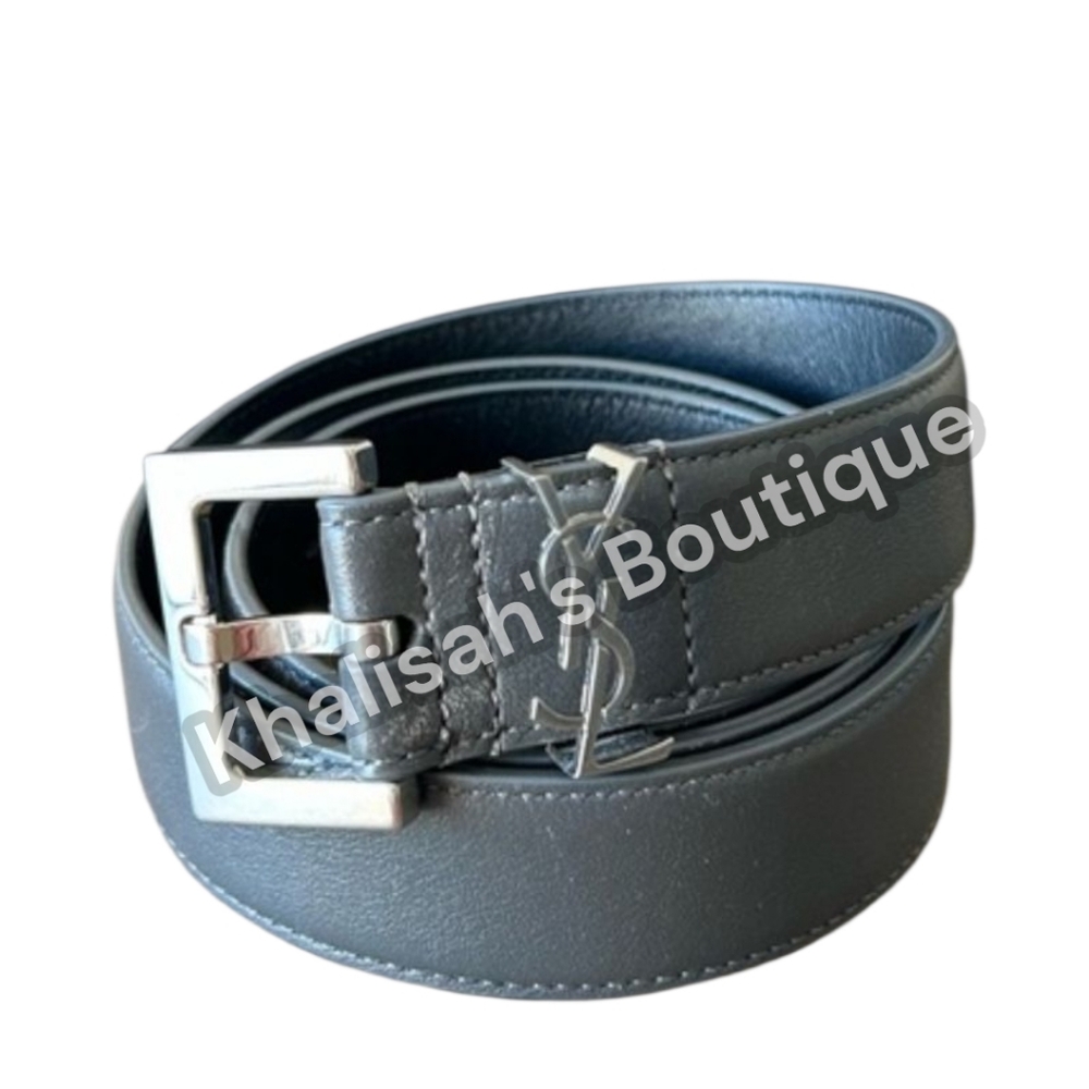AUTHENTIC YSL SAINT LAURENT BELT  CASSANDRE MONIGRAM GREY STORM SILVER HARDWADE - Picture 9 of 16